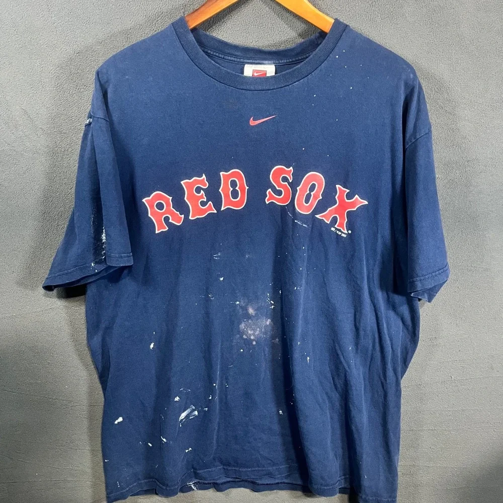 Nike Team Boston Red Sox T-Shirt Mens Large Navy Blue 2005 MLB Distressed Paint